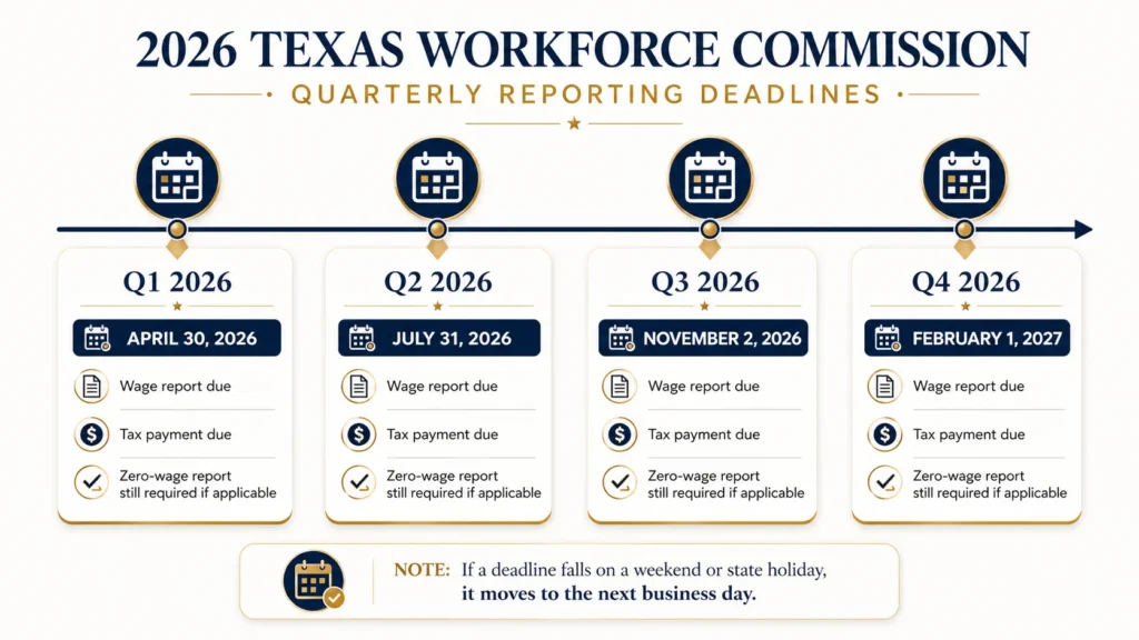 2026 Texas Workforce Commission quarterly reporting deadlines