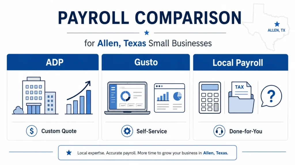 ADP Gusto and local payroll service comparison for Allen businesses