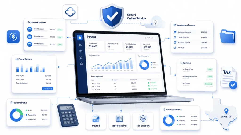 Remote payroll and bookkeeping support for small businesses in Allen Texas