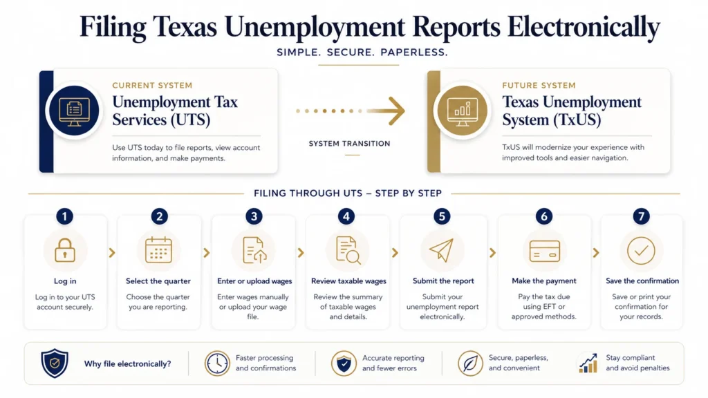 Steps for filing a Texas unemployment wage report through UTS